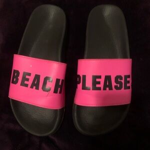 PINK Victoria's Secret Neon Pink Slides with Black Lettering